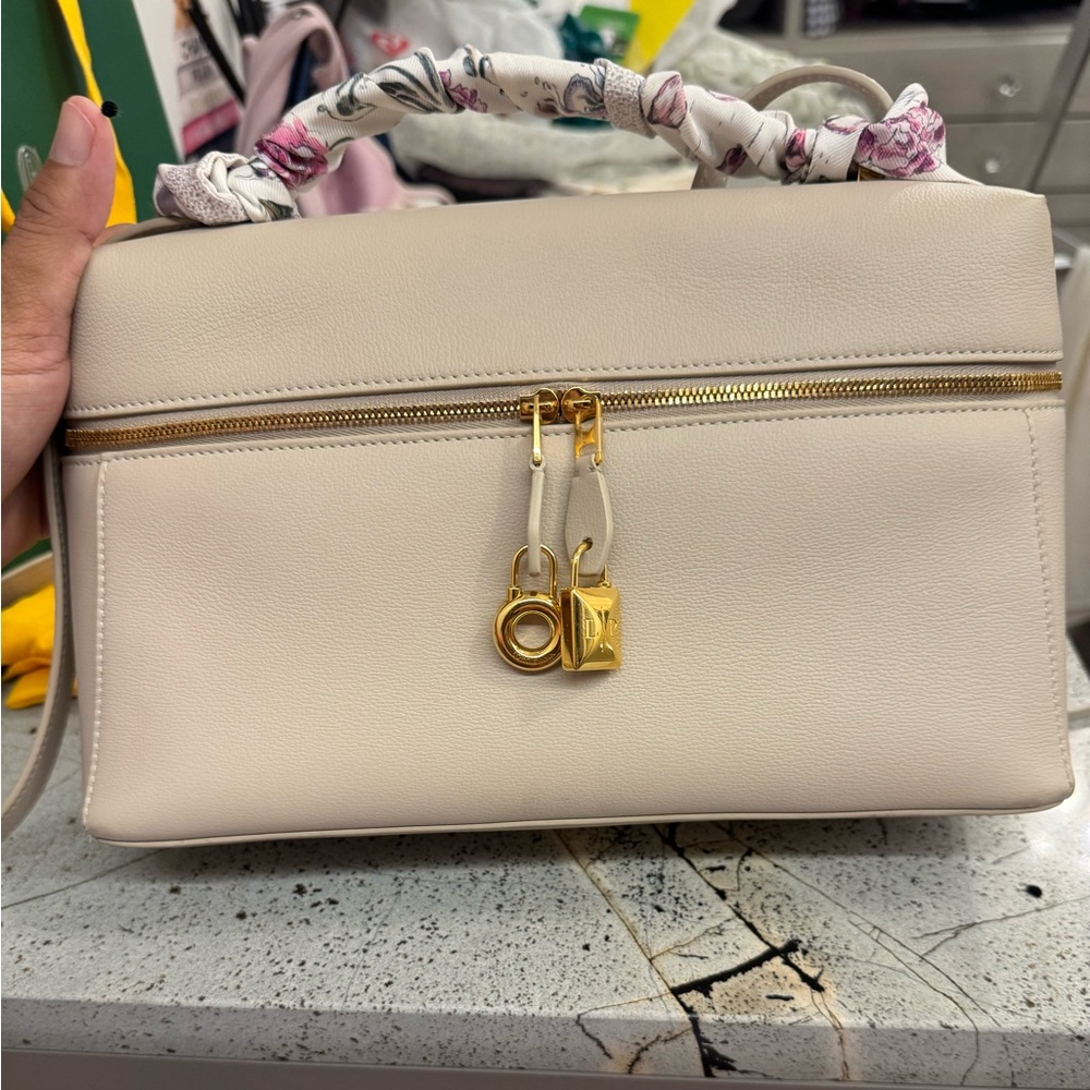 Loro Piana Cream Satchel with Elegant Gold-Tone Hardware